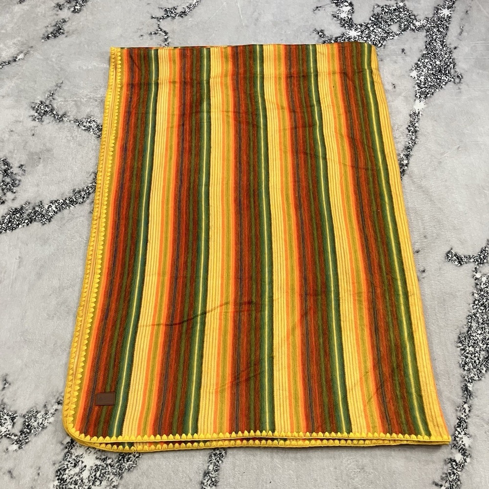 Qisu Alpaca Blend Striped Throw Blanket Yellow Orange Ecuador 88 X 62 Boho